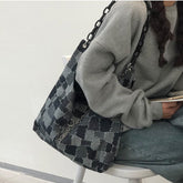 Bolso tote de tela vaquera a cuadros